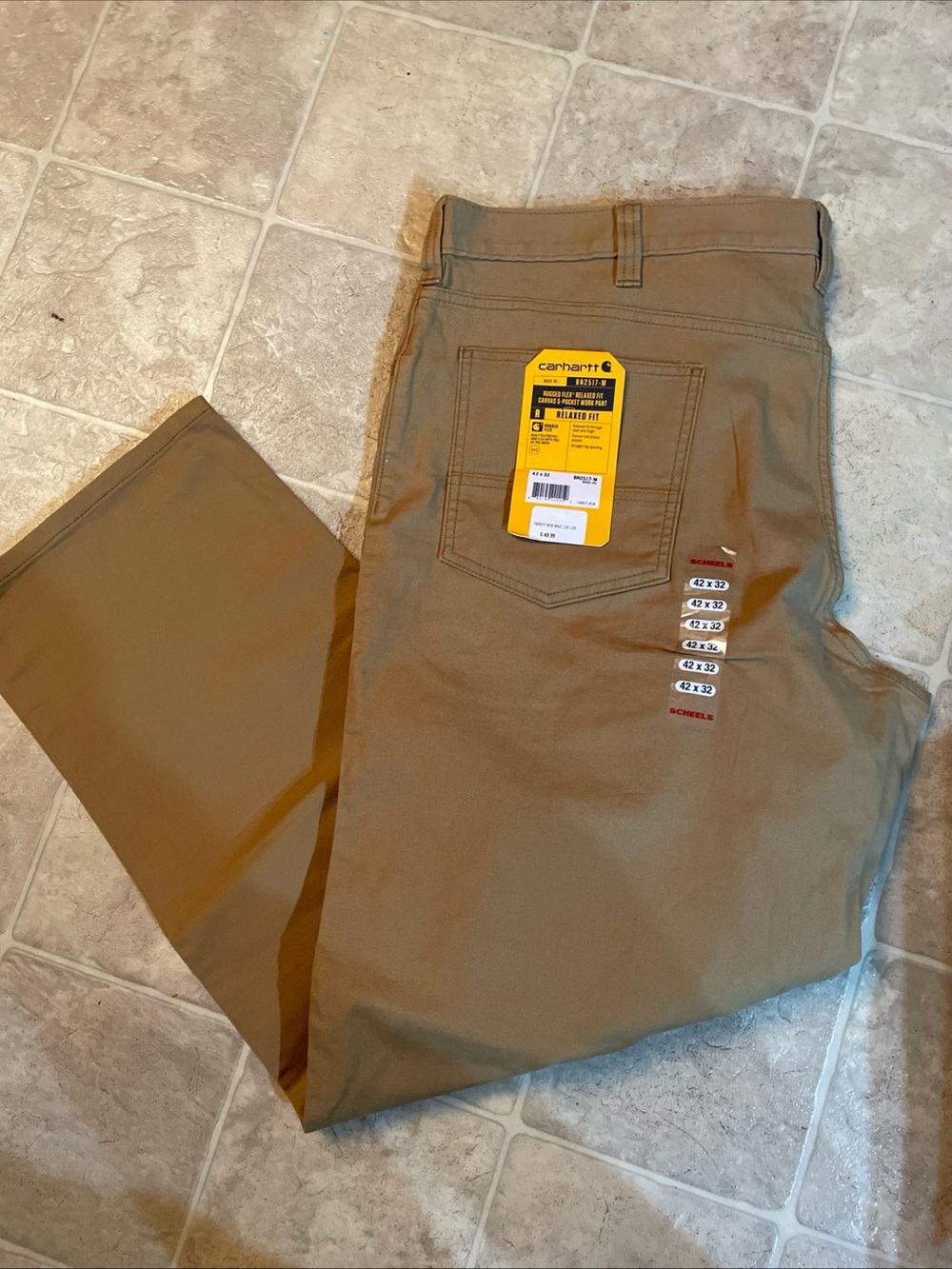 NWT* Carhartt Relaxed Fit BN2517-M Tan Rugged Flex Canvas Work Pants Men 36x32
